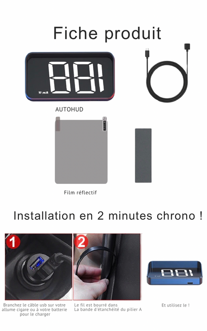 Affichage tête haute M2 GPS HUD Voiture Compteur de vitesse universel KMH Câble USB Plug