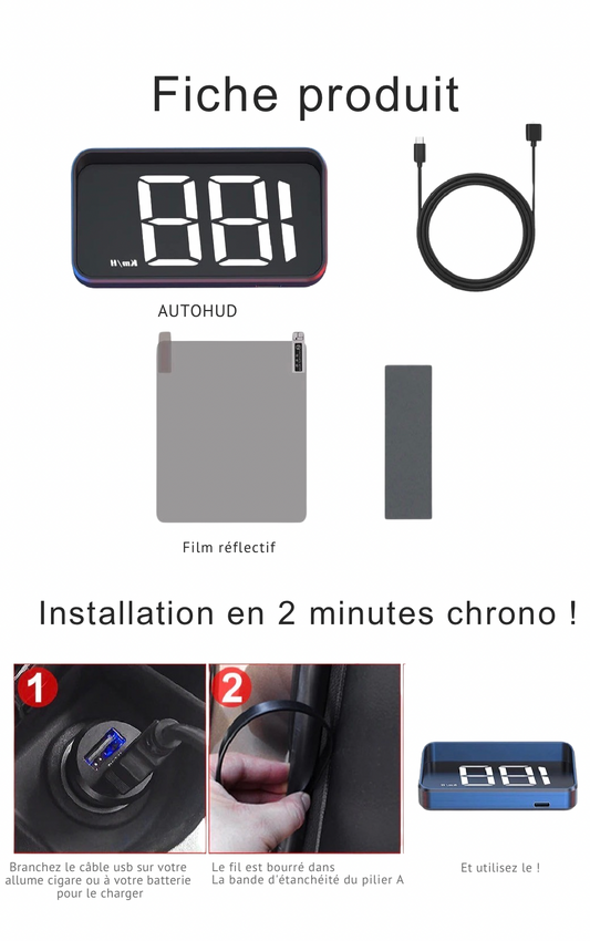 Affichage tête haute M2 GPS HUD Voiture Compteur de vitesse universel KMH Câble USB Plug